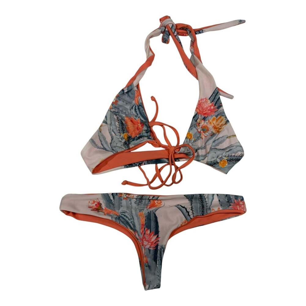 Amazon Womens Tropical Cactus Floral Print Halter String Bikini sz Small